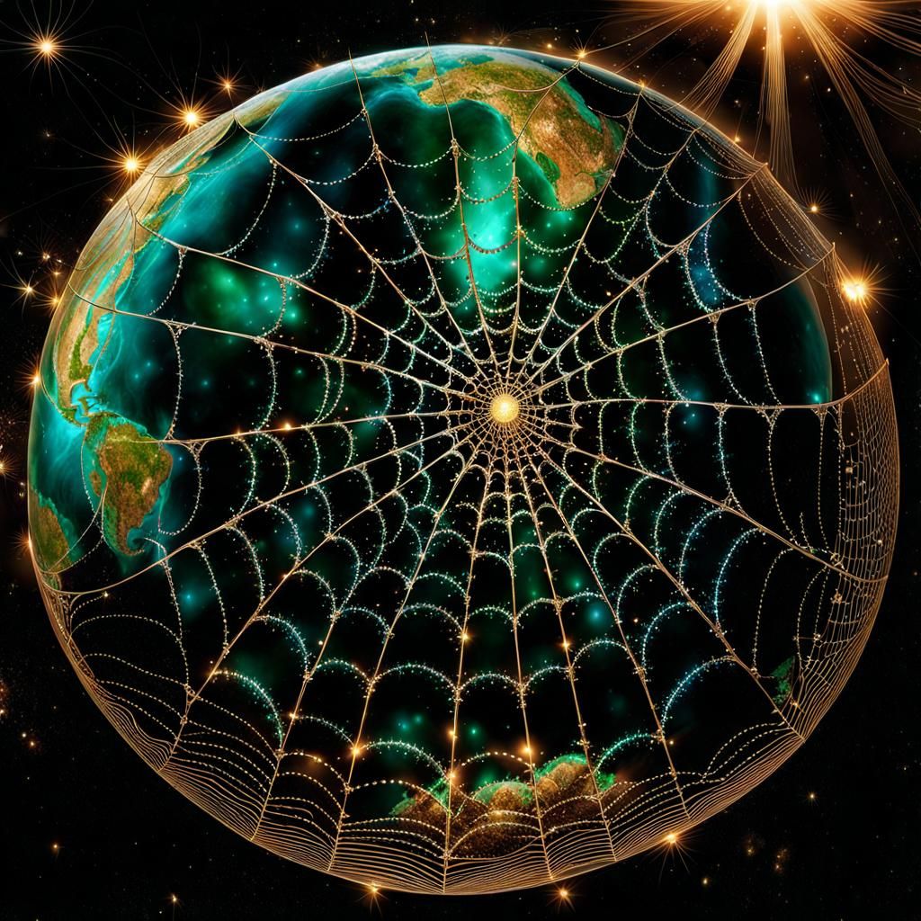 Earth Encased in Glimmering Translucent Spiderweb