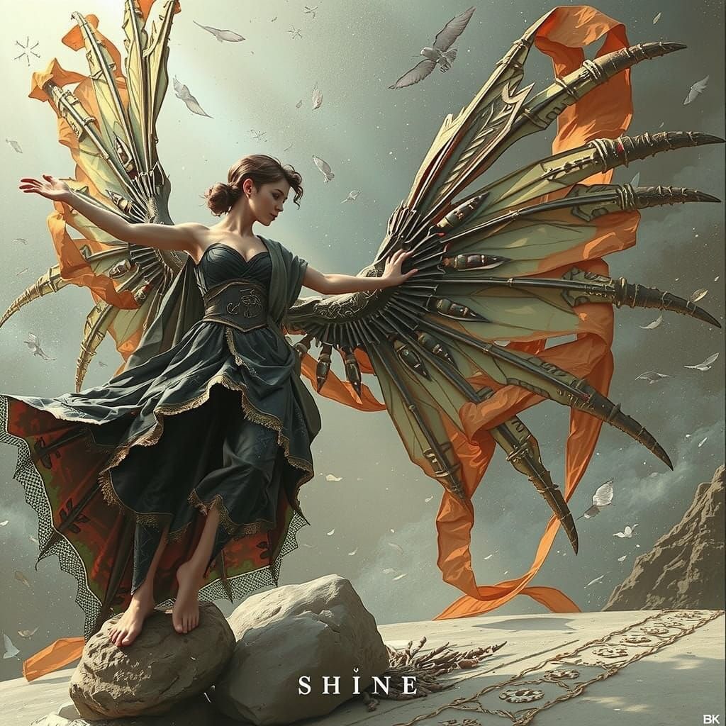 Intricate Hypermaximalist Painting of a Young Woman Embracin...