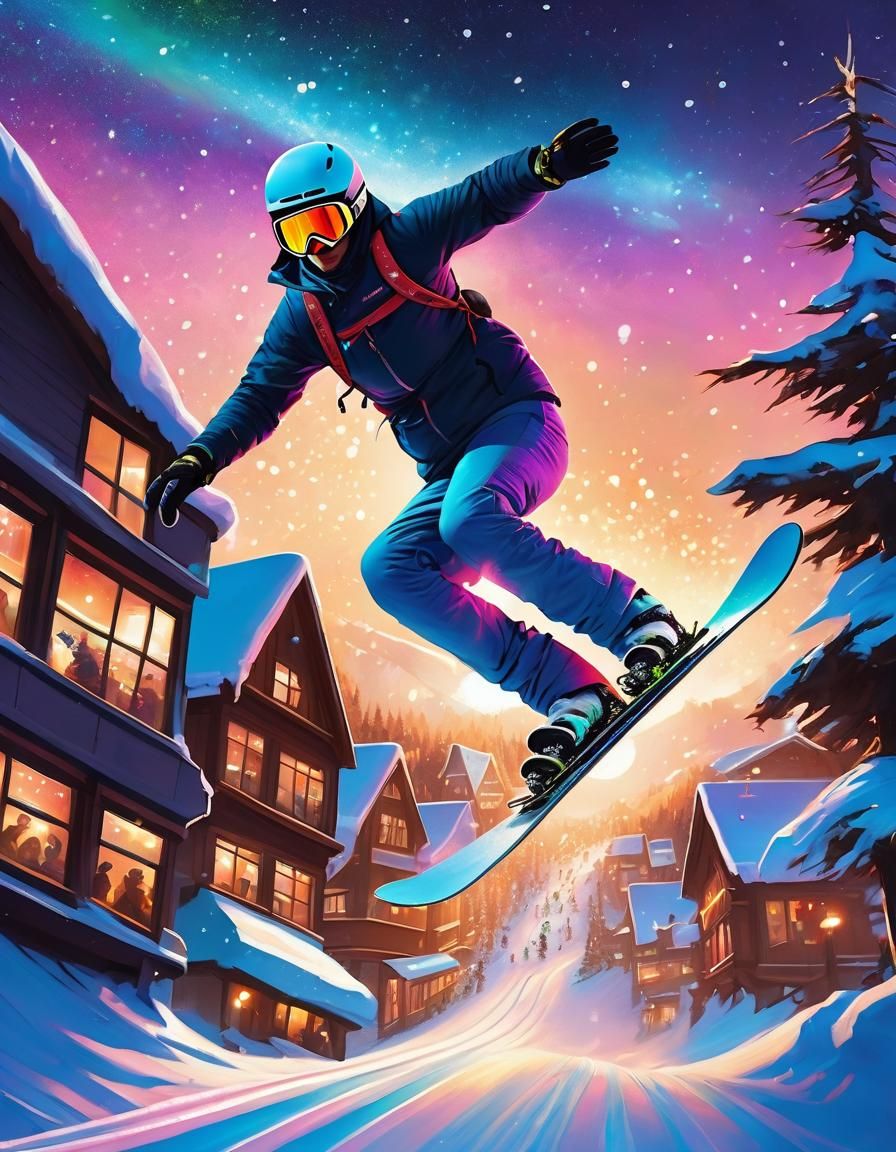 Snowboard Racing in a Glittery Aetherpunk City