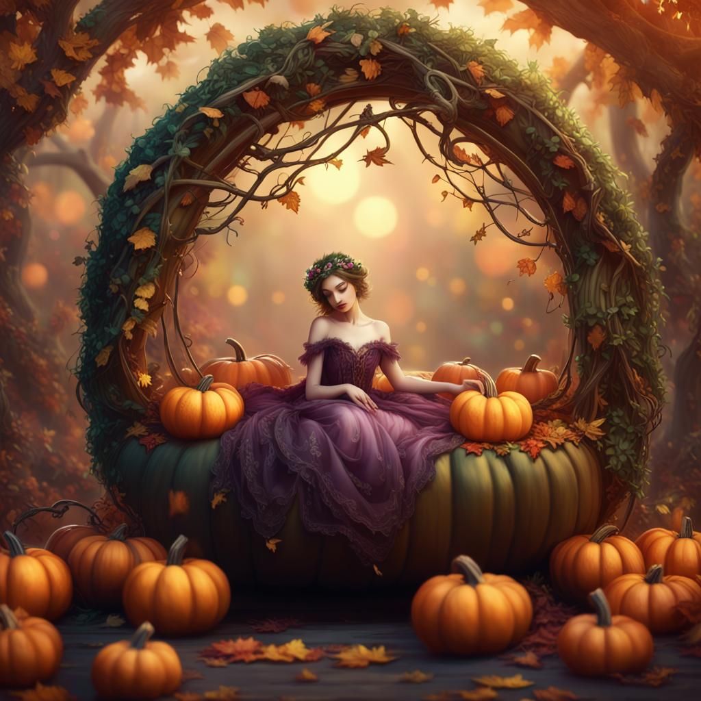 Fairy in Pumpkin Teacup: Whimsical Fantasy Art