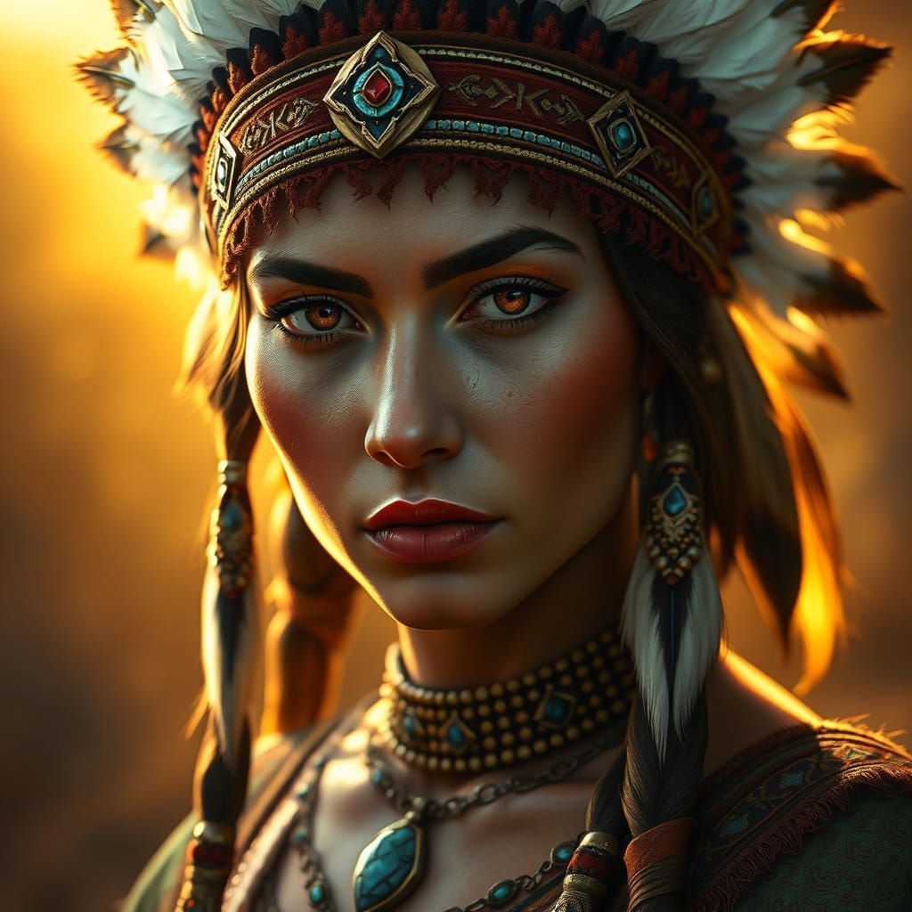 Regal Native American Lady in Traditional Headdress