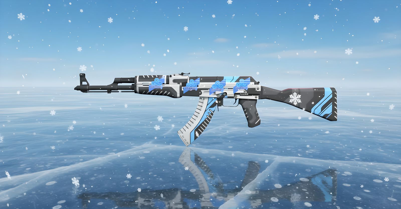 Weapon on Ice of Frozen Pond, Blue Sky