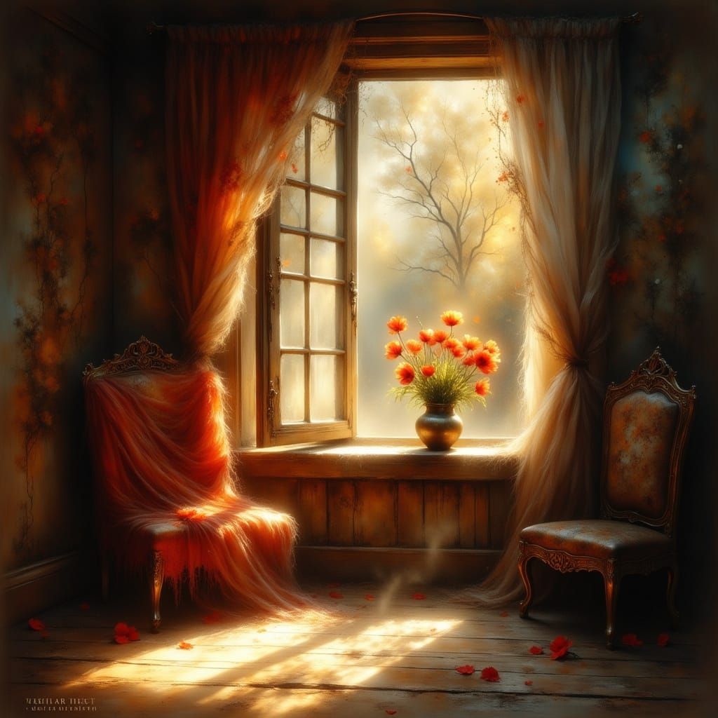 Golden Sunlight Through Window, Painterly Concept Art