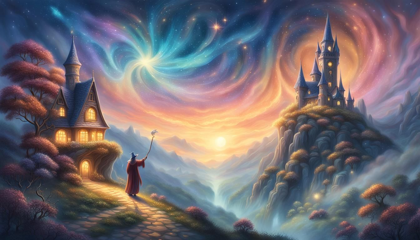 Wizard Plucking Stars in Ethereal Fantasy Style
