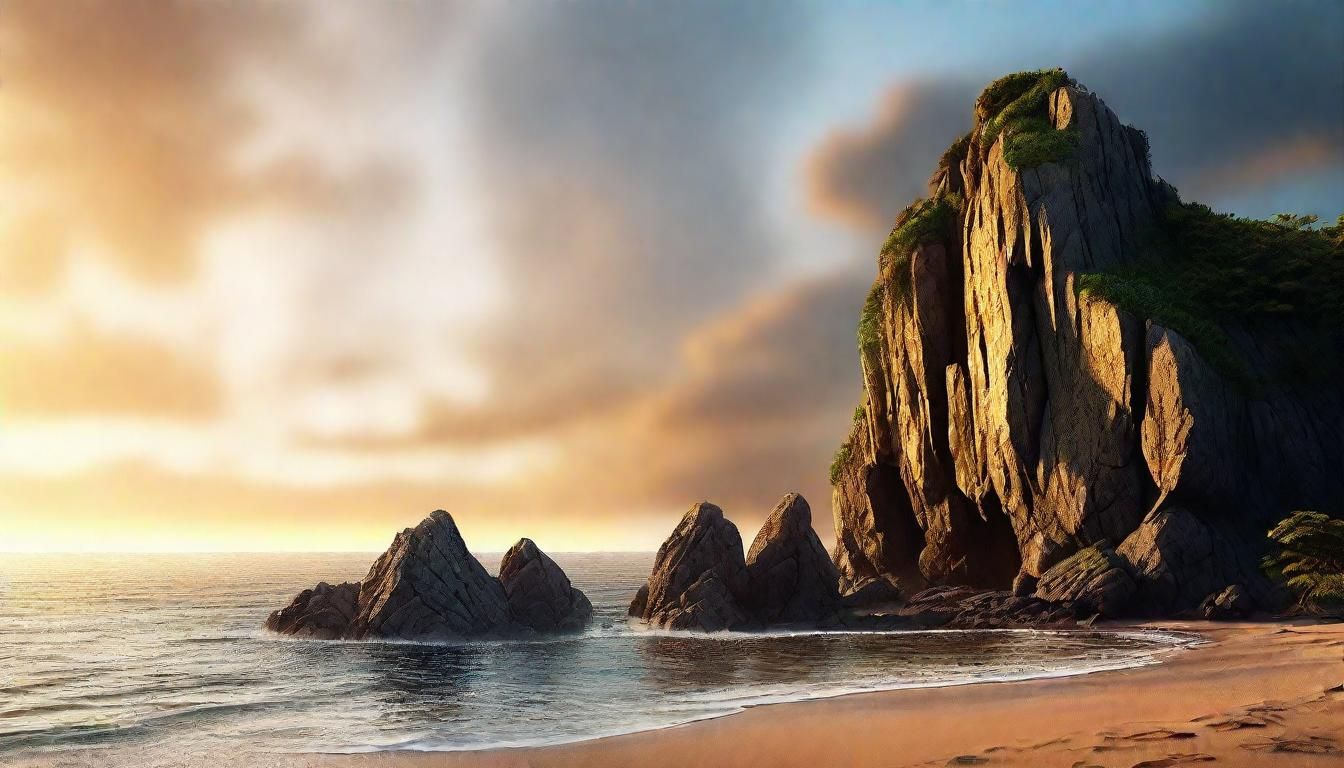 Majestic Rock Formation on Deserted Island Shore