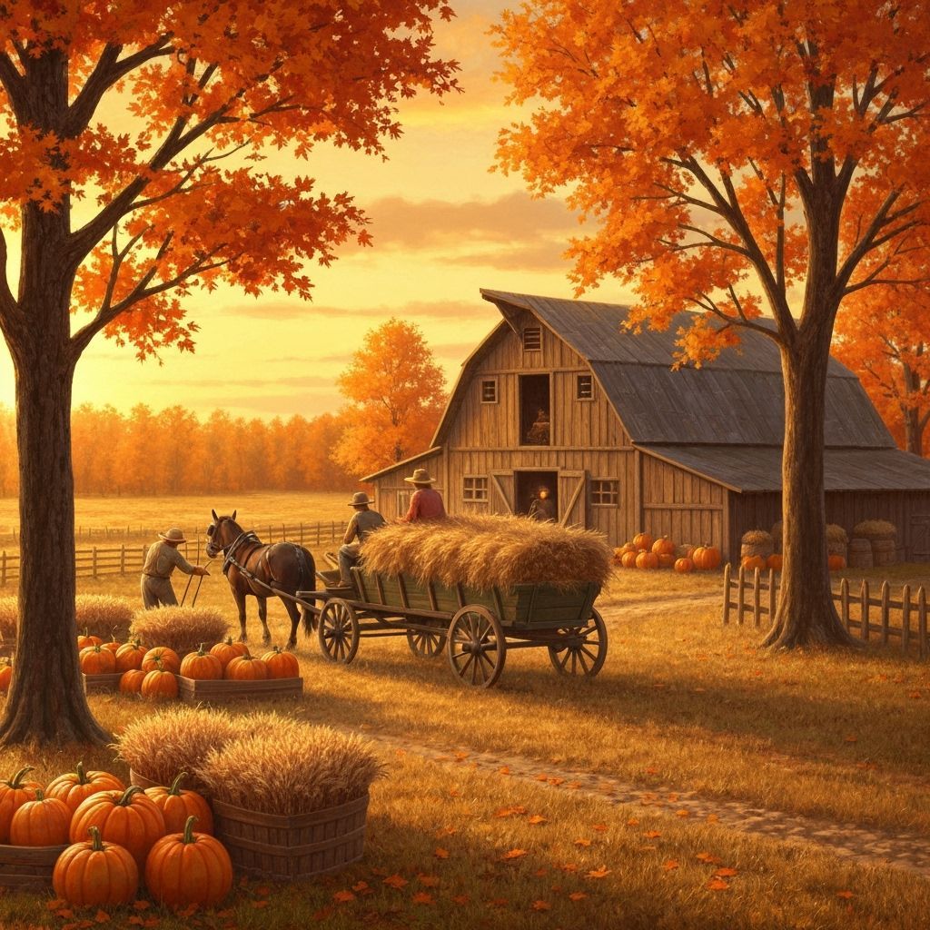 Golden Autumn Harvest Scene in Kinkade Lighting