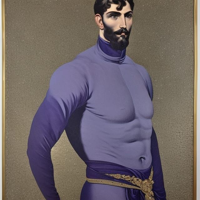 Renaissance Knight Painting in Purple and Blue