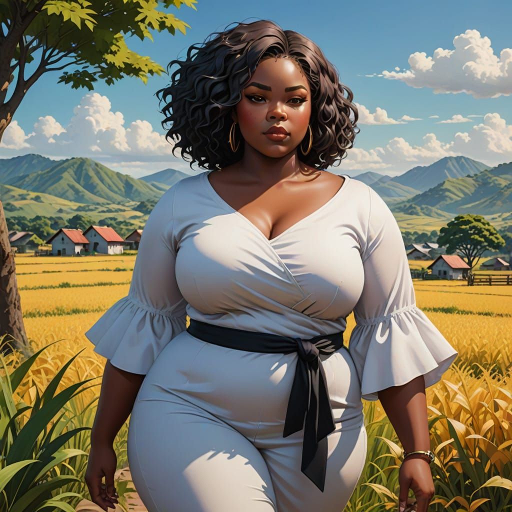 African Beauty Queen in Vibrant Countryside