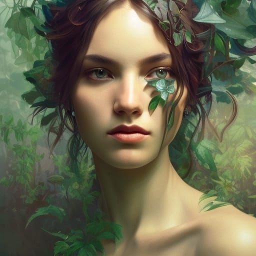 Beautiful Plant Doctor Portrait in Art Nouveau Style