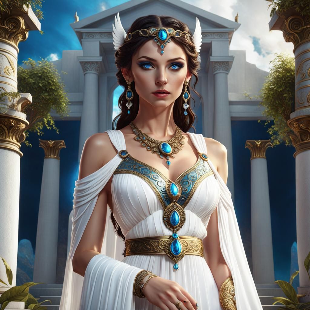 Stunning Brunette Goddess in Greek Style Dress