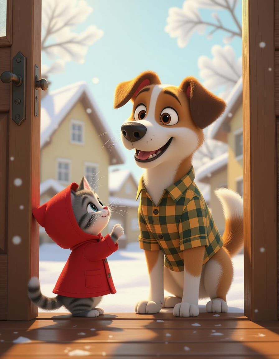 Cute Wet Dog Welcomes Cat Home in Pixar Style