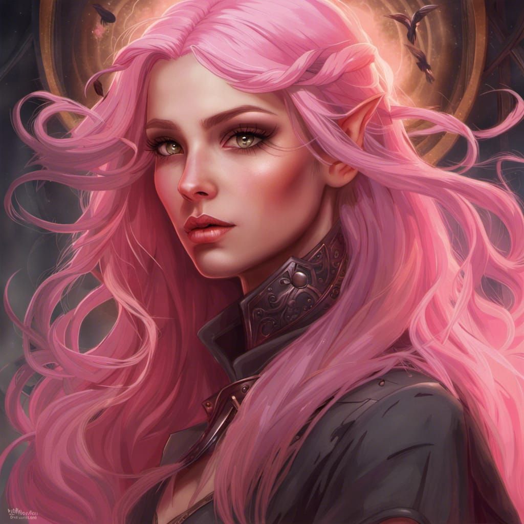 Pink-Haired Witch Portrait in Detailed Digital Art Style