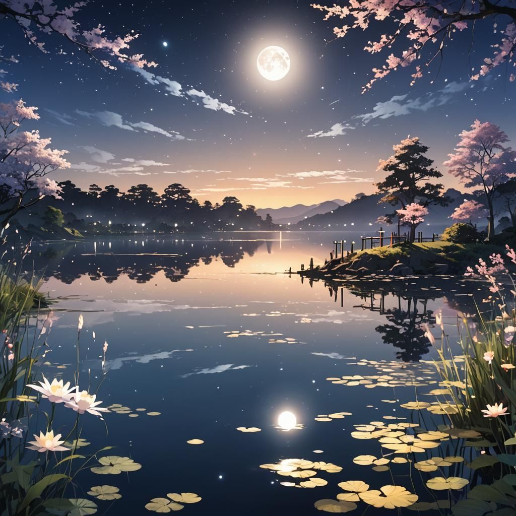 Ethereal Figure Glides Across Moonlit Lake