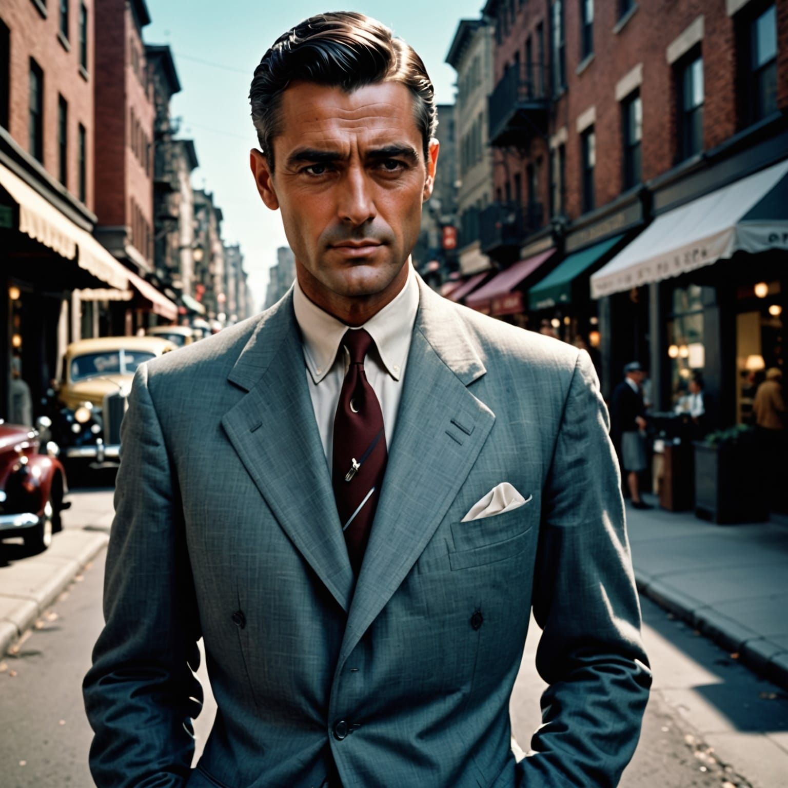 Handsome Man in 1950s Fashion, Double Exposure Portrait