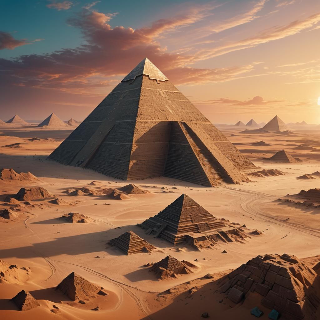 Colossal Pyramid at Sunset: Epic Fantasy Concept Art