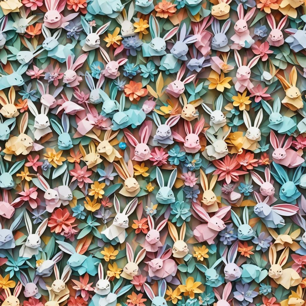 Easter Origami: Rabbits and Flowers in Pastel Tie-Dye