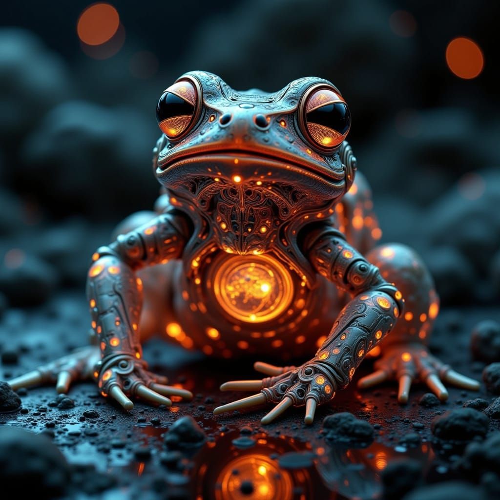 Steampunk Cybernetic Frog with Visible Clockwork