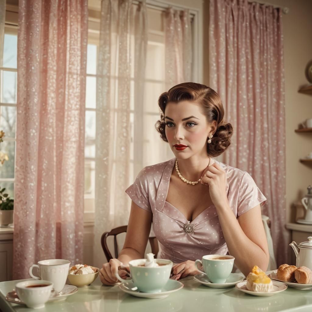 Elegant 1950s Lady at Breakfast