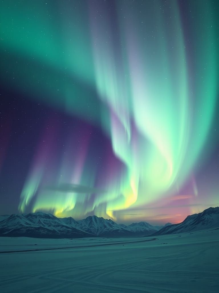 Ethereal Aurora Borealis in Green and Purple Hues