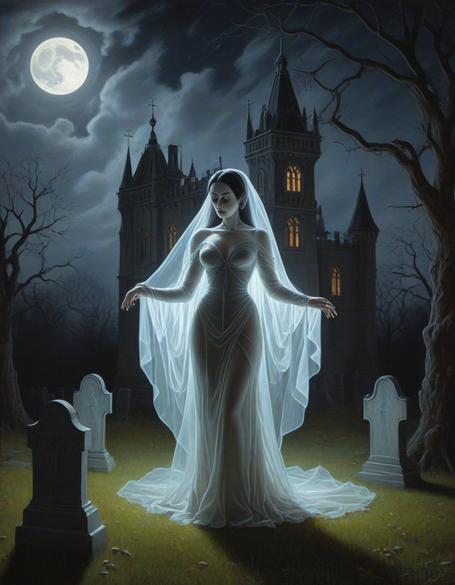 Ghostly Bride in Ethereal Pinup Pose