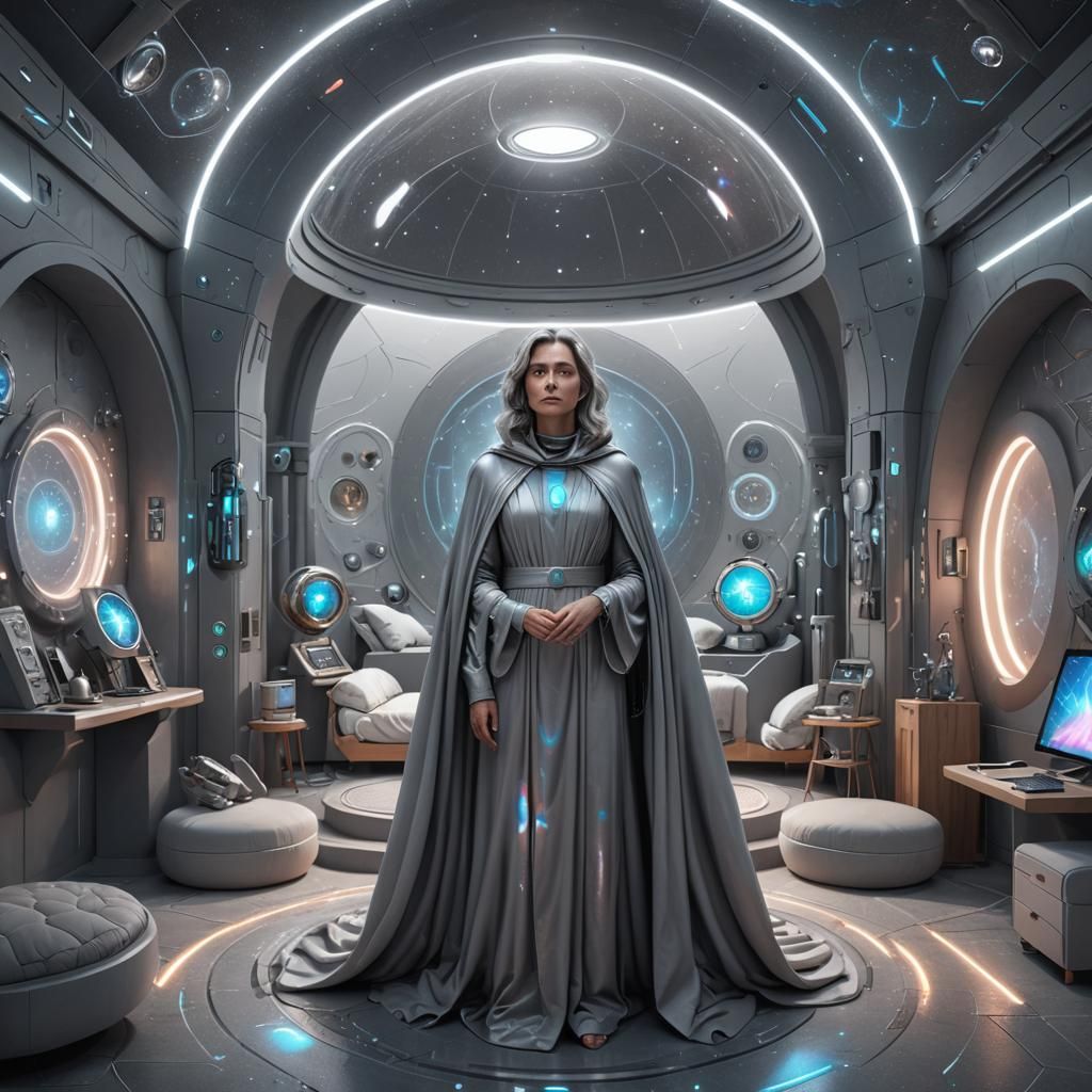 Futuristic Domed Room with Woman in Holographic Style