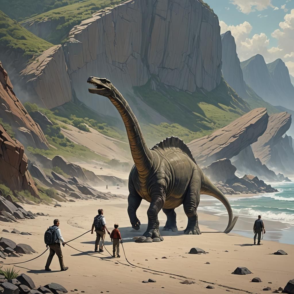 Alien Diplodocus Walks on Precambrian Beach