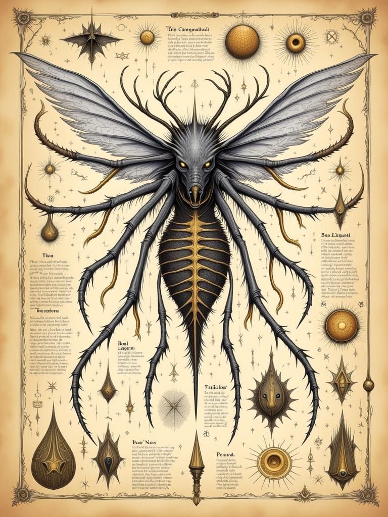 Multi-Winged Abomination in Ancient Bestiarium Style