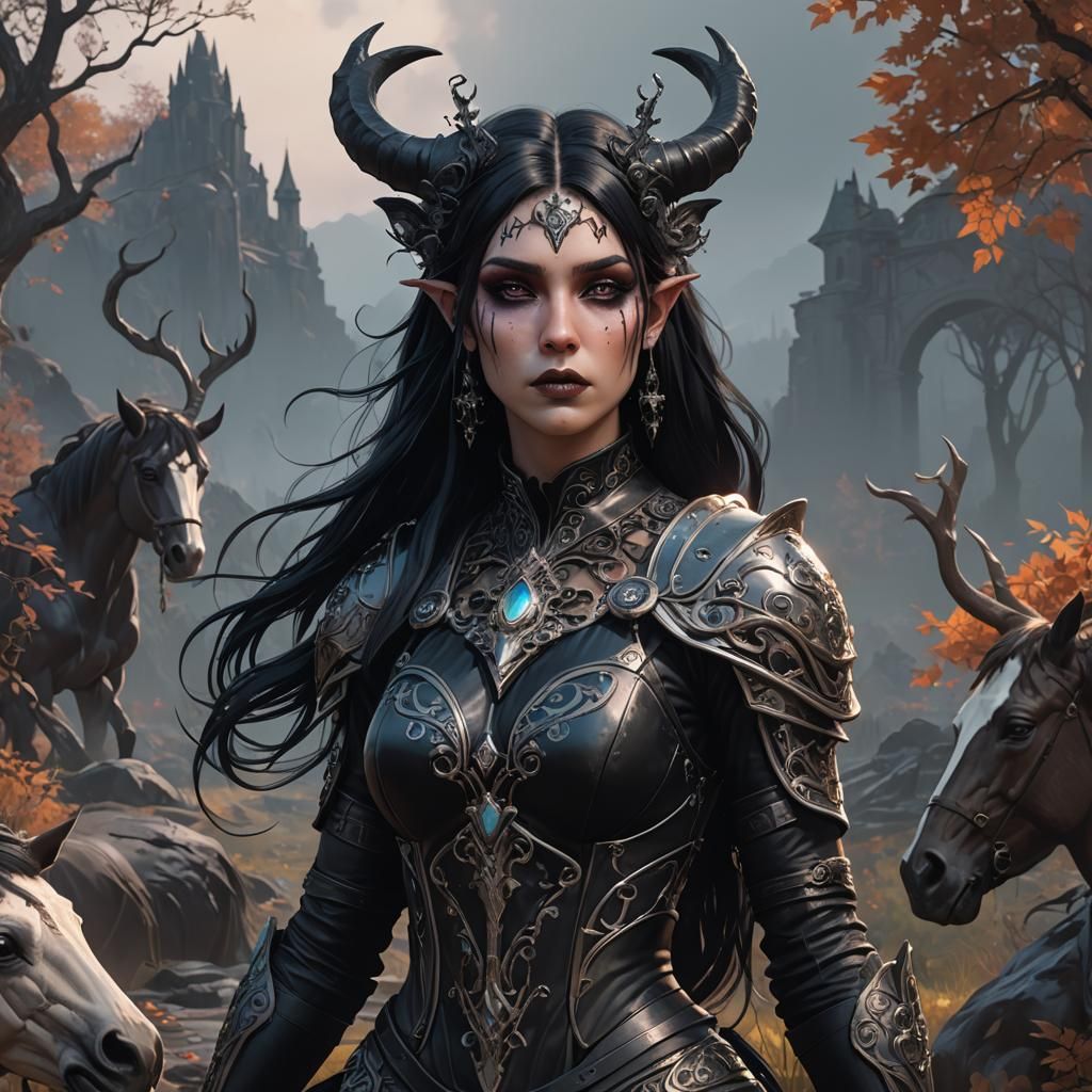 Gothic Girl Centaur in Spooky Landscape Portrait