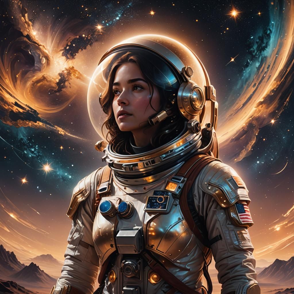 Mystical Astronaut in Celestial Landscape as Academic Art