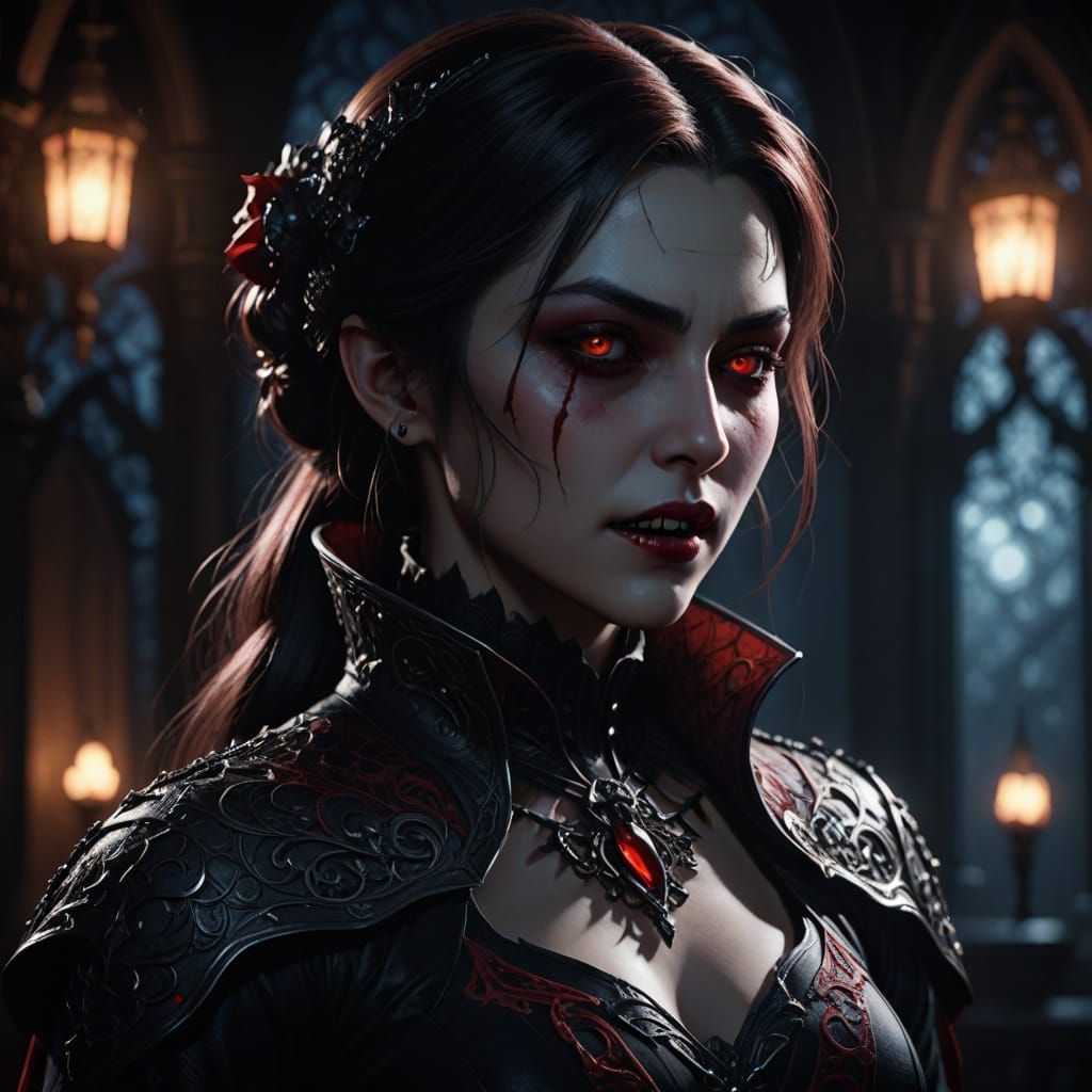 Hyper-Realistic Vampire Anime Art with Moonlit Glow