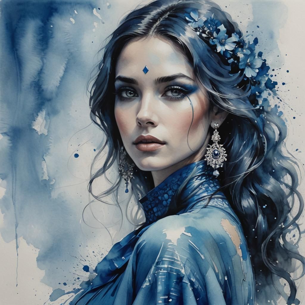 a blue colour creation of a stunning woman #2