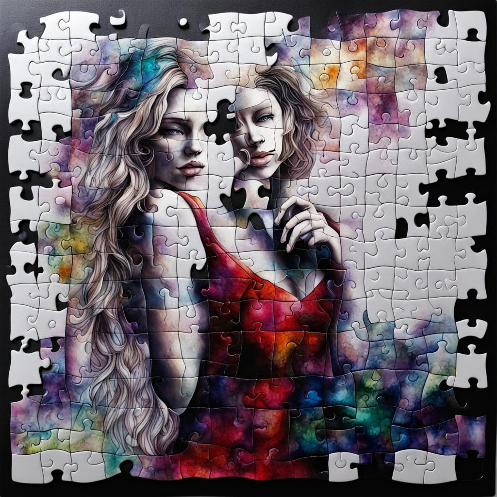 Abstract Portrait of Woman in Alcohol Ink Jigsaw