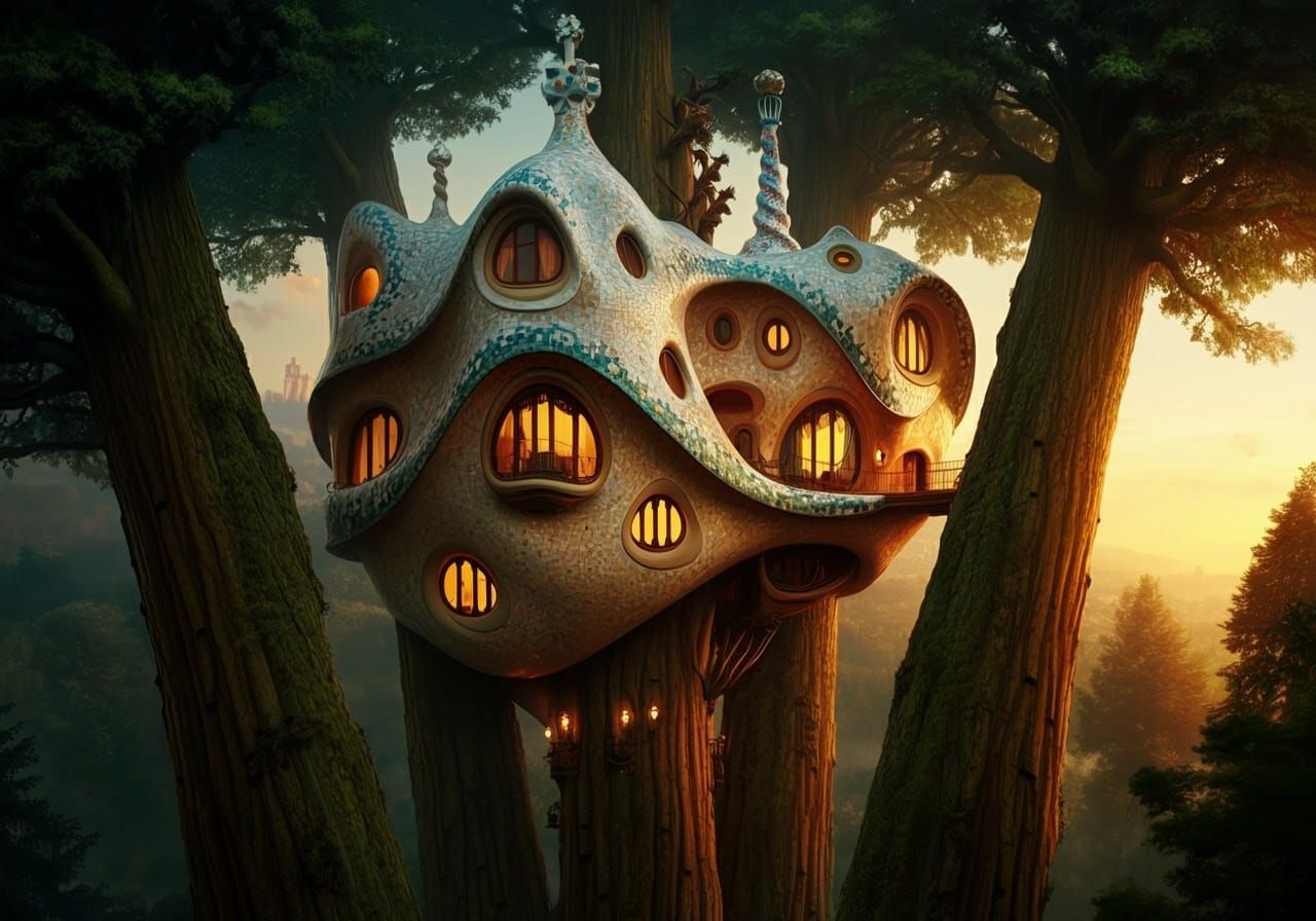 Surreal Treehouse Village in Gaudí's Style