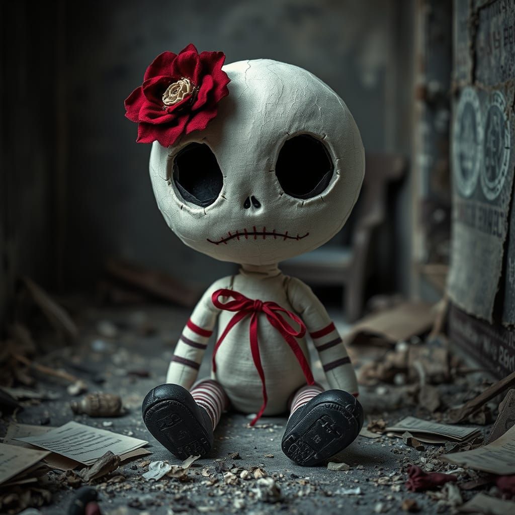 Eerie Fabric Doll in Derelict Room