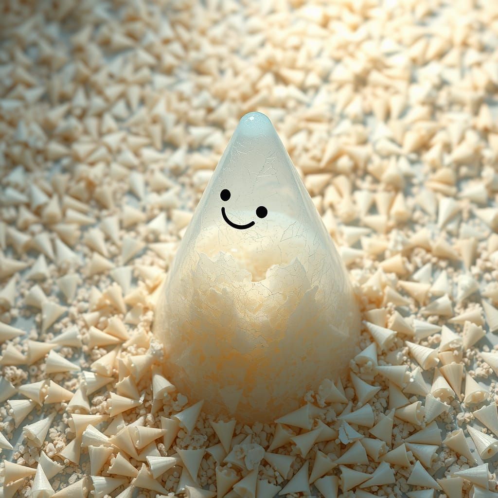 Melting Glass Cone Diorama in Hyper-Realistic CGI Style