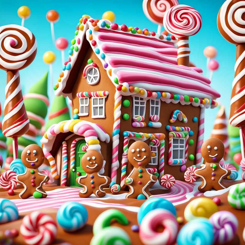 Gingerbread House in Candy Land: Digital Illustration