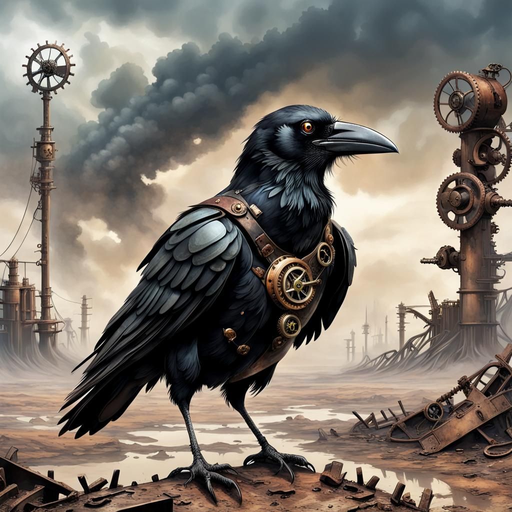 Steampunk Crow in Post-Apocalyptic World
