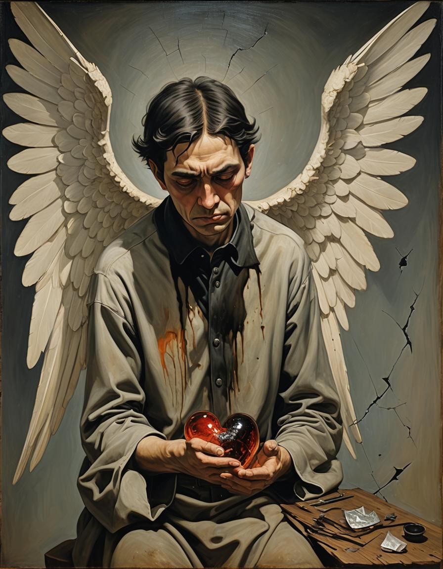 Surreal Charred Angel Cries Over Broken Heart