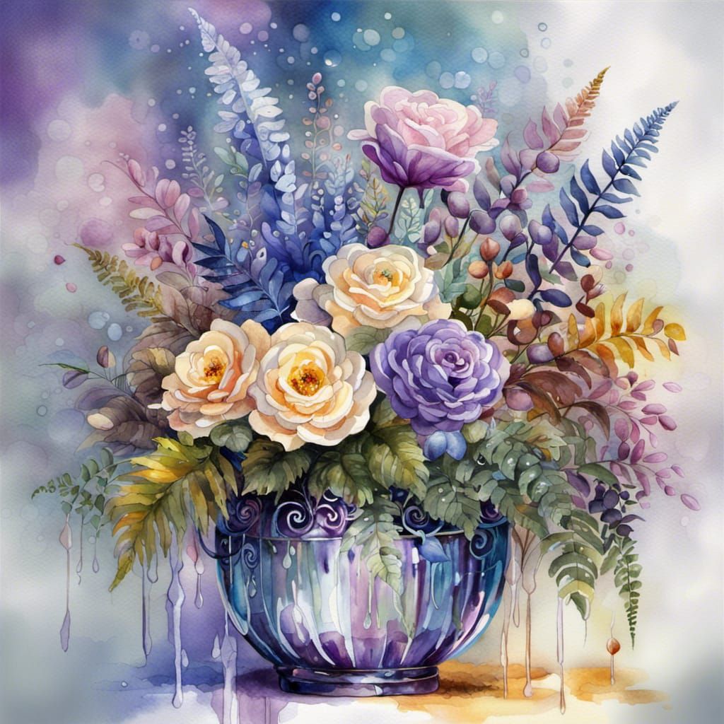 Crystal Vase with Flowers: Watercolour Art