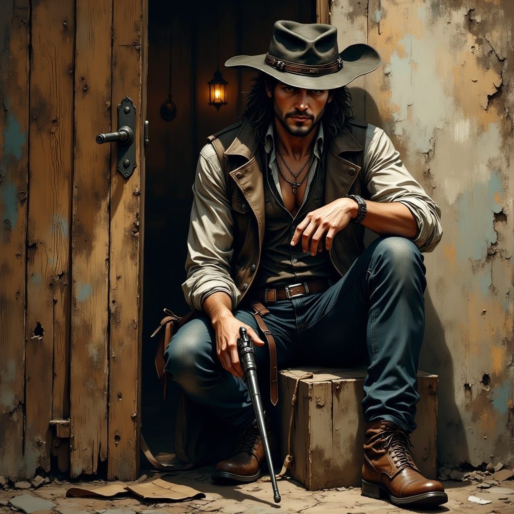 Surreal Cowboy Portrait in Triadic Colors