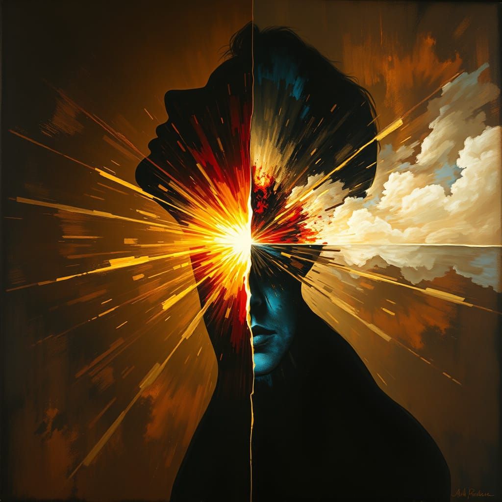 Human Silhouette Fractured into Emotions by Crystal Prism