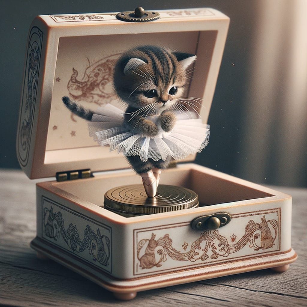 Ballerina Cat Dancing in a Music Box