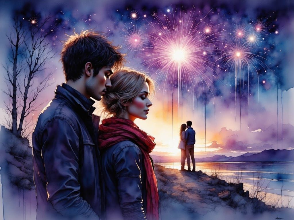 Midnight Fireworks Illuminated by Ethereal Accents