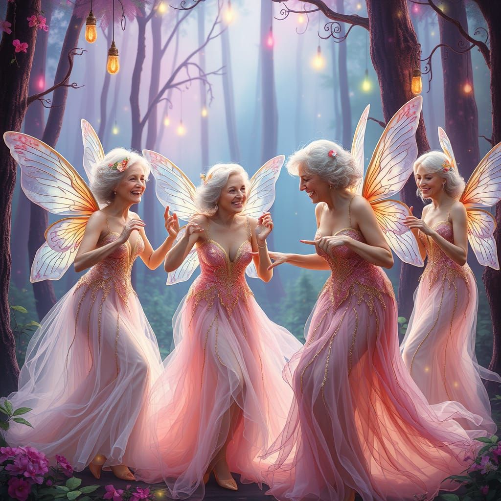 Enchanted Fairies Dancing at Bioluminescent Concert in Art N...