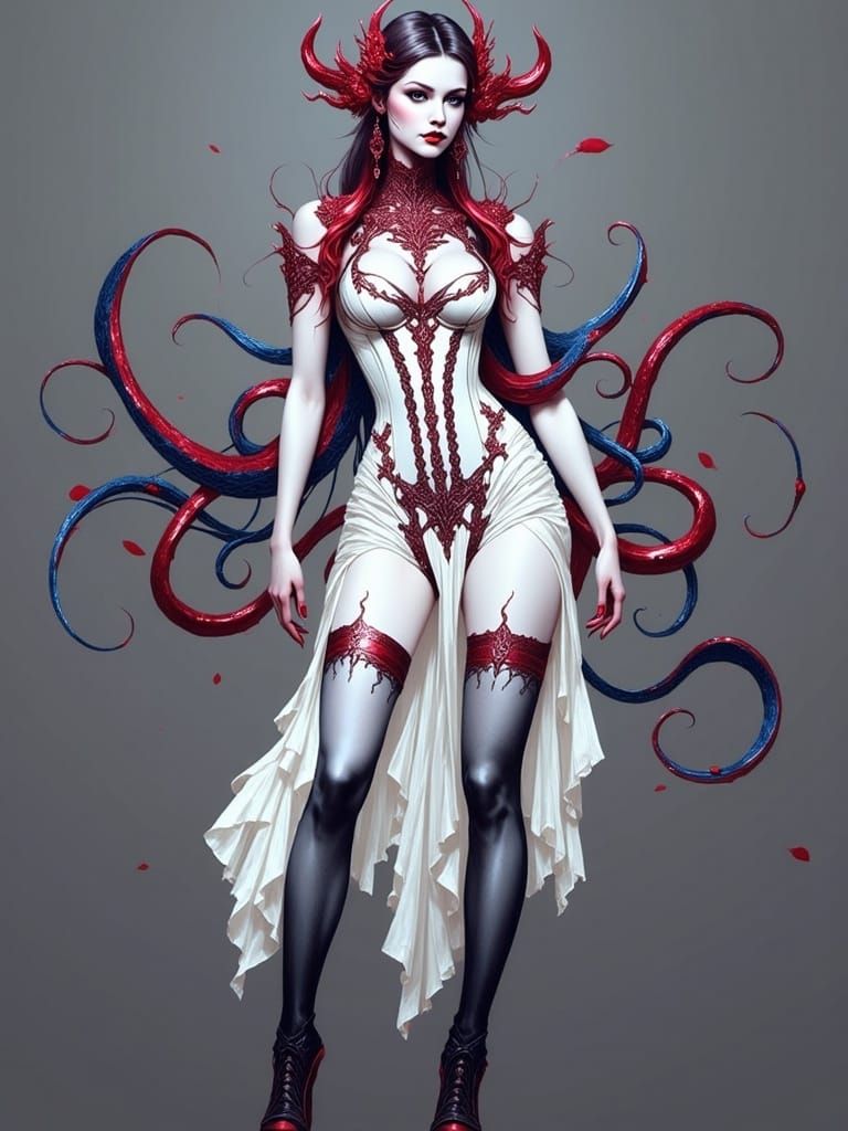 Ethereal Gothic Goddess with Shimmering Tentacles in Vibrant...