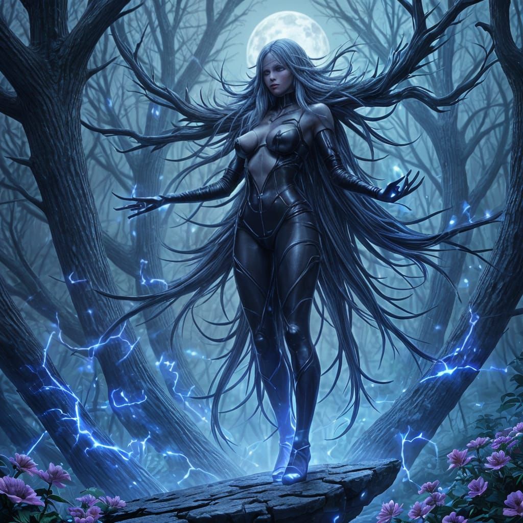 Ethereal Female Yokai in Twilight Digital Painting