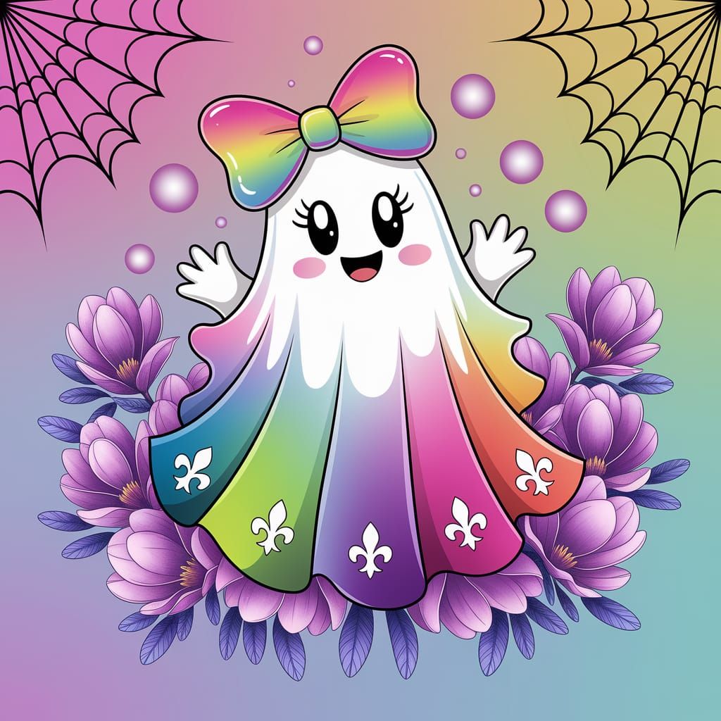 Cute Ghost Radiating Joy in Digital Illustration