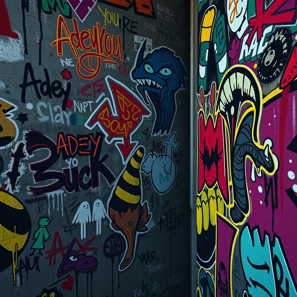 Graffiti Wall Art with Intricate Stencil Designs