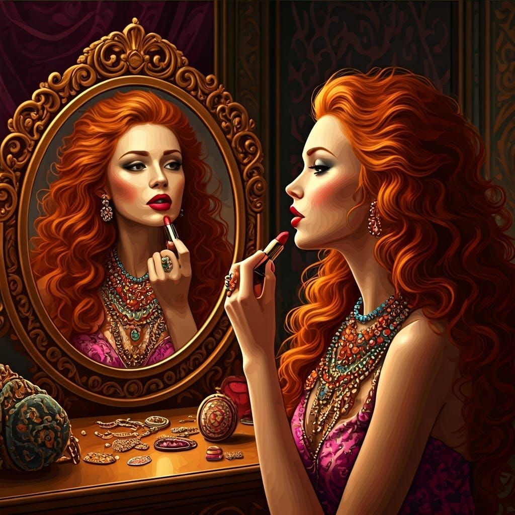 Glamorous Auburn Beauty Prepares for Night Out in Vibrant Fr...