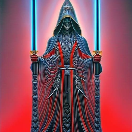 Jedi Knight with Red Lightsaber in Japanese Art